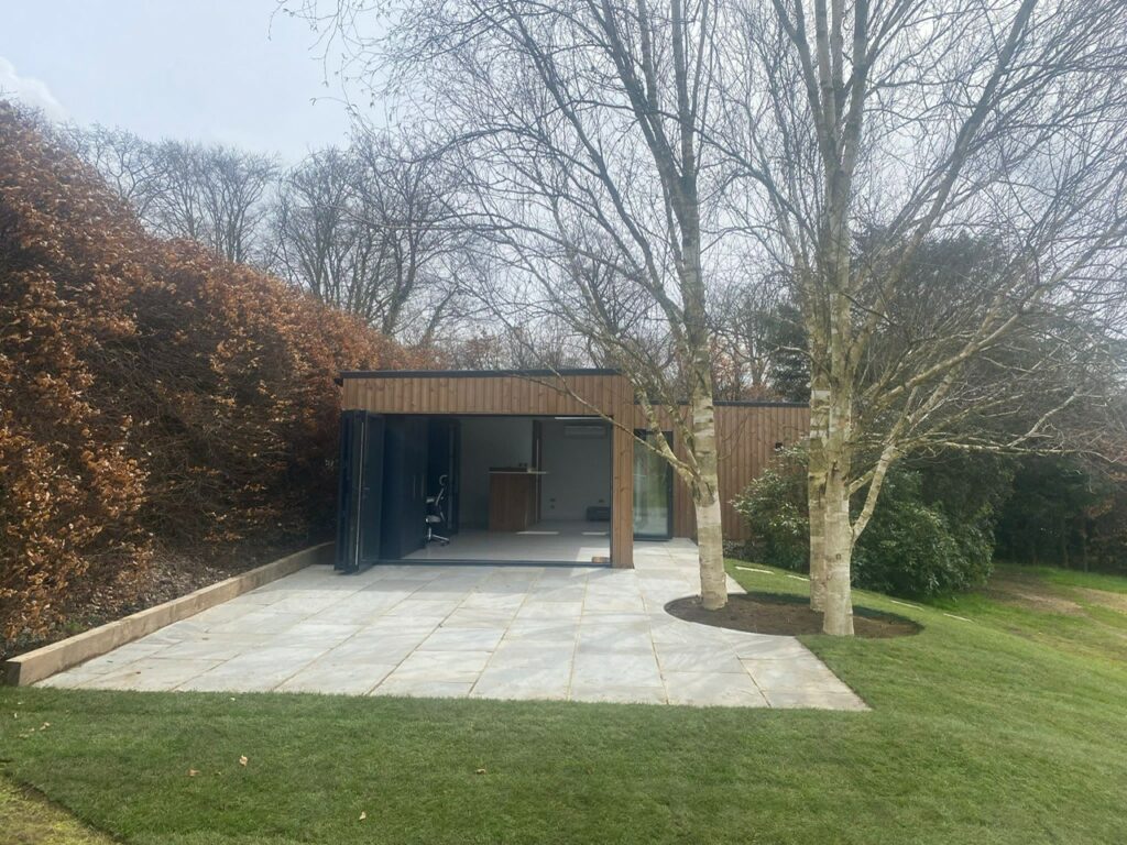 Outdoor area of a garden annex with trees